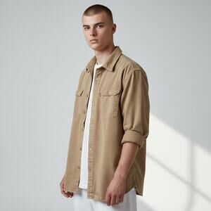 Levis Shacket Heavy Duty Shirt Tan Beige Granola Gorpcore Outdoor Mens Size XL